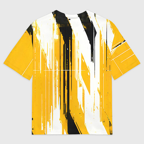 Мужская футболка оверсайз Вертикальные чёрно-белые линии на жёлтом фоне / 3D-принт – фото 2