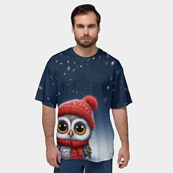 Футболка оверсайз мужская Сова в шапке и шарфике, цвет: 3D-принт — фото 2