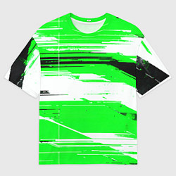 Футболка оверсайз мужская Горизонтальные чёрно-белые линии на зелёном фоне, цвет: 3D-принт