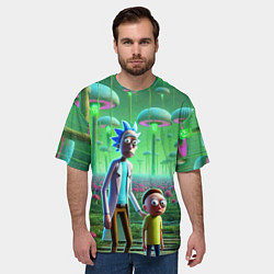 Футболка оверсайз мужская Рик и Морти в фантастическом неоновом грибном лесу, цвет: 3D-принт — фото 2