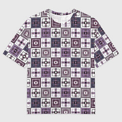 Футболка оверсайз мужская Серый сиреневый геометрический узор пэчворк, цвет: 3D-принт