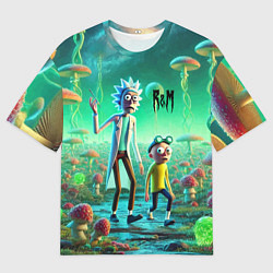 Мужская футболка оверсайз Рик и Морти изучают планету мухоморов - нейроарт ф