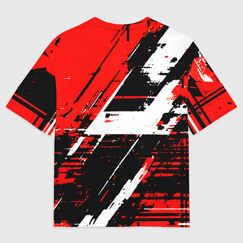 Мужская футболка оверсайз Diagonal black and white stripes on a red backgrou / 3D-принт – фото 2