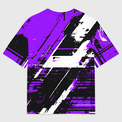 Мужская футболка оверсайз Diagonal black and white stripes on a purple backg / 3D-принт – фото 2
