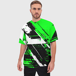 Футболка оверсайз мужская Diagonal black and white stripes on a green backgr, цвет: 3D-принт — фото 2