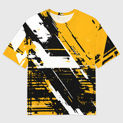 Футболка оверсайз мужская Diagonal black and white stripes on a yellow backg, цвет: 3D-принт