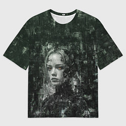 Мужская футболка оверсайз Андроид с кибернетическим паттерном