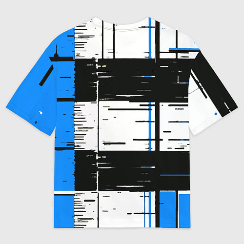 Мужская футболка оверсайз Синие и чёрные полосы на белом фоне / 3D-принт – фото 2