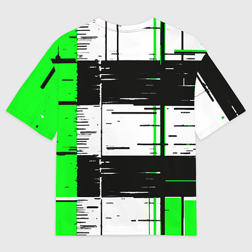 Мужская футболка оверсайз Зелёные и чёрные полосы на белом фоне / 3D-принт – фото 2