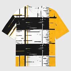Футболка оверсайз мужская Жёлтые и чёрные полосы на белом фоне, цвет: 3D-принт