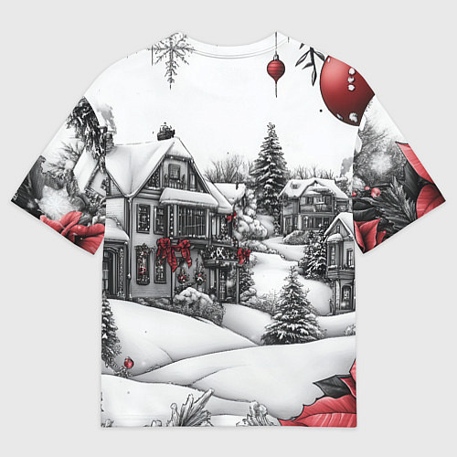 Мужская футболка оверсайз Бело-красное новогоднее настроение / 3D-принт – фото 2