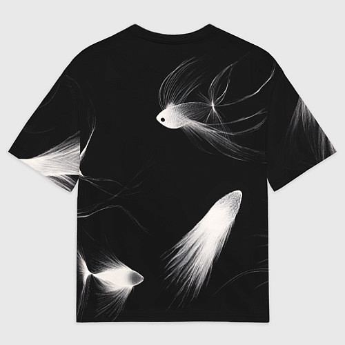 Мужская футболка оверсайз Белые рыбки на черном фоне - нейросеть / 3D-принт – фото 2