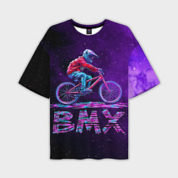 Футболка оверсайз мужская BMXер в космосе, цвет: 3D-принт