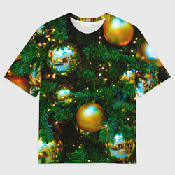 Футболка оверсайз мужская Новогодние украшения на ветках, цвет: 3D-принт