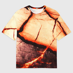 Футболка оверсайз мужская Трещины на абстрактном красном фоне, цвет: 3D-принт