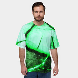 Футболка оверсайз мужская Трещины на абстрактном зелёном фоне, цвет: 3D-принт — фото 2