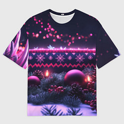 Мужская футболка оверсайз Новый год в фиолетовом свете