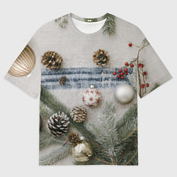 Футболка оверсайз мужская Новогодние украшения, цвет: 3D-принт