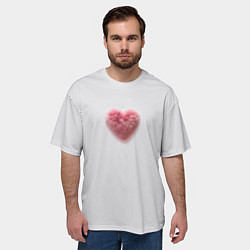 Футболка оверсайз мужская Розовое объемное сердце из меха на сером фоне, цвет: 3D-принт — фото 2