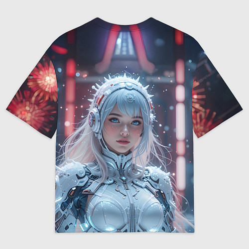 Мужская футболка оверсайз Зимняя девушка в кибер костюме / 3D-принт – фото 2