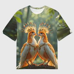 Мужская футболка оверсайз Влюбленные птички с коронами