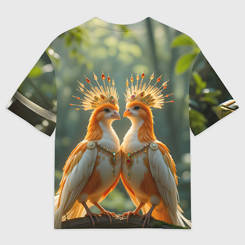 Мужская футболка оверсайз Влюбленные птички с коронами / 3D-принт – фото 2