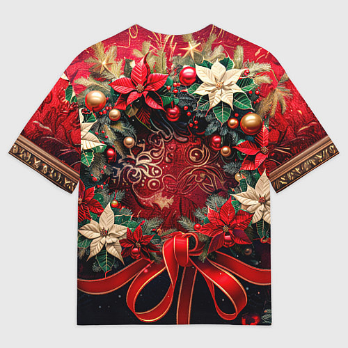 Мужская футболка оверсайз Новогодний венок с пуансеттией - нейросеть / 3D-принт – фото 2