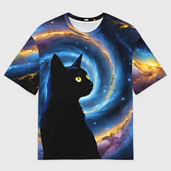 Мужская футболка оверсайз Кот на фоне космоса