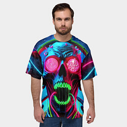Футболка оверсайз мужская Metallica - neon skull with headphones, цвет: 3D-принт — фото 2