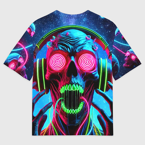 Мужская футболка оверсайз Metallica - neon skull with headphones / 3D-принт – фото 2
