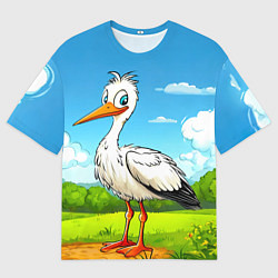 Футболка оверсайз мужская Аист в поле, цвет: 3D-принт
