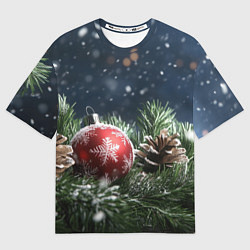 Футболка оверсайз мужская Новогодний шар и шишка, цвет: 3D-принт