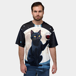 Футболка оверсайз мужская Черный кот с вином, цвет: 3D-принт — фото 2