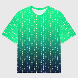 Мужская футболка оверсайз Градиент зелёно-синий со звёздочками
