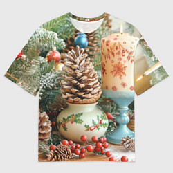 Футболка оверсайз мужская Новогодняя атрибутика, цвет: 3D-принт