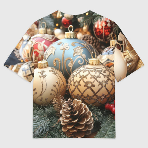 Мужская футболка оверсайз Большие новогодние шары / 3D-принт – фото 2