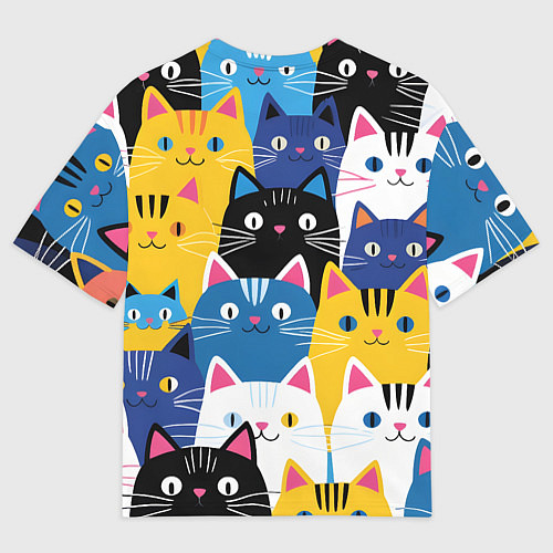 Мужская футболка оверсайз Много цветных котиков / 3D-принт – фото 2