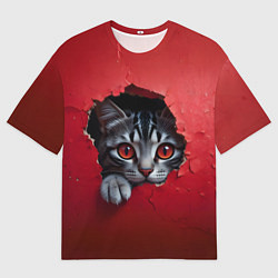 Мужская футболка оверсайз Выглядывающий котик