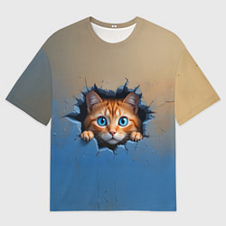 Футболка оверсайз мужская Выглядывающий котенок, цвет: 3D-принт