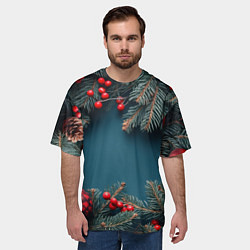Футболка оверсайз мужская Новогодний фон и рябина, цвет: 3D-принт — фото 2