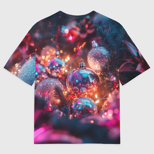 Мужская футболка оверсайз Новогодние шары и фиолетовые блески / 3D-принт – фото 2