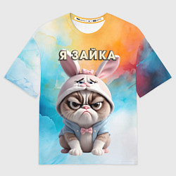 Мужская футболка оверсайз Кот в шапке зайца