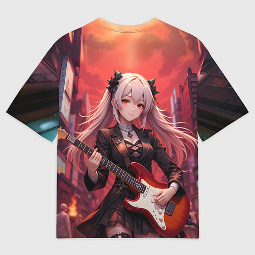 Мужская футболка оверсайз Девочка с электрогитарой аниме / 3D-принт – фото 2