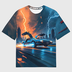 Мужская футболка оверсайз Автомобиль и ночные молнии