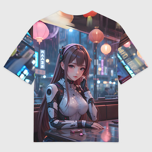 Мужская футболка оверсайз Аниме кибер девочка / 3D-принт – фото 2