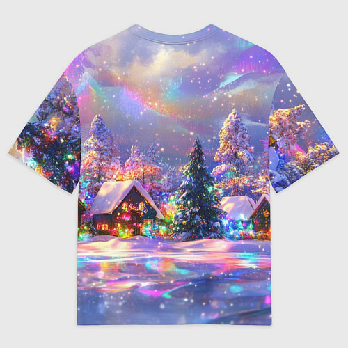 Мужская футболка оверсайз Дух рождества - зимние домики / 3D-принт – фото 2