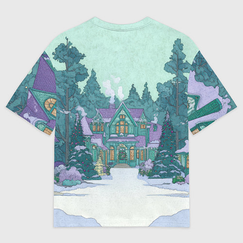 Мужская футболка оверсайз Новый год - двор / 3D-принт – фото 2