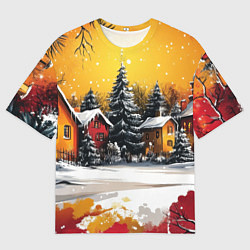 Футболка оверсайз мужская Новогодний двор, цвет: 3D-принт