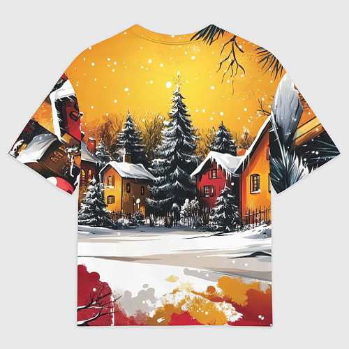 Мужская футболка оверсайз Новогодний двор / 3D-принт – фото 2