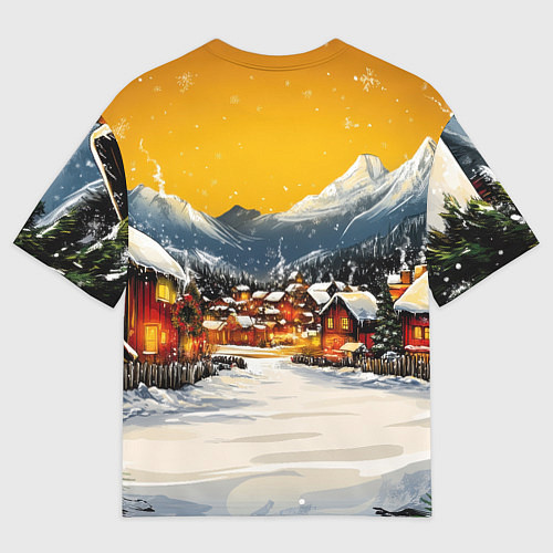 Мужская футболка оверсайз Ламповый новый год - домики / 3D-принт – фото 2